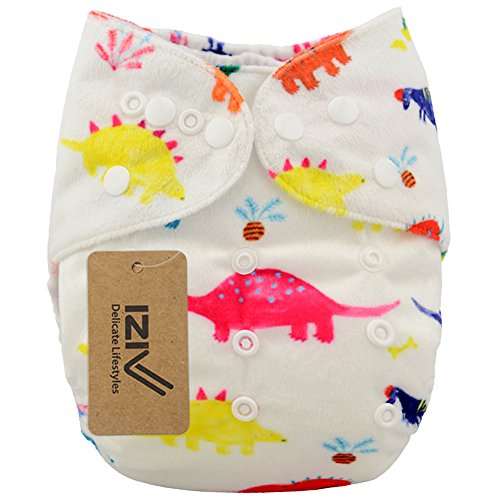 iZiv(TM) Newborn Nappy with 1 Thick Insert Infant Waterproof/Adjustable/Reusable/Washable Pocket Cloth Nappy Fit Babies 0-3 Years(Cute Colorful Dinosaur)
