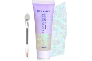 ‎ARIEL-GXR Body Glitzer Gesicht Pailletten Glitter Make Up Body Gel Chunky Mermaid Sequins Glitzer Haare Fasching Face Glitters für Körper, Nägel, Augen, Lippen, Party,Festival (Weiss)
