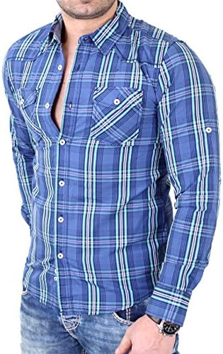 Reslad Men's Authentic Style Fine Check Shirt Long Sleeve Shirt-Rs 7696 -  Blue - XL