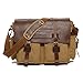 Produktbild Yimidear Männer und Frauen Vintage Canvas Crazy Pferd Leder Trim Schulter Handtasche Messenger Reisetasche (Khaki)