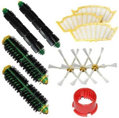 TOP-MALL Bristle Brushes & Flexible Beater Brushes & Side Brushes 6-Armed & Filters & Brush Cleaning Tool Pack Mega Kit for iRobot Roomba 500 Series Roomba 510, 530, 535, 540, 560, 570, 580, 610 Vacuum Cleaning Robots all Green, Red, Black cleaning head