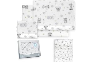 Interbaby - Juego Sabanas Minicuna 50x80 Poliester 100% | Sabana Cuna Bebe Coralina, Cálida | Incluye Sabana Bajera, Encimera y Funda de Almohada | Ideal para Invierno | Koala Blanco/Azul