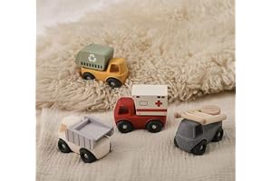 Brick Hues Montessori Silicone & Wooden Car Set | 4-in-1 Baby Vehicle Toys with Mix & Match Parts | Garbage Truck, Ambulance, Fire Truck & Goods Truck | Safe BPA-Free Montessori Cars