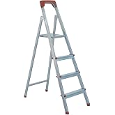 Ze Zigana Home Type Professional Aluminum Profile Ladder, Step, Silver Grey, 150 kg Carrying Capacity, Non-Slip Feet, (3+1)