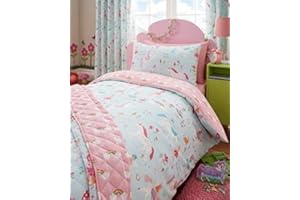 KIDS CLUB Single Duvet set & Curtains - Girls Unicorn Fairies & Rainbow Bedding (Single Set (no curtains))
