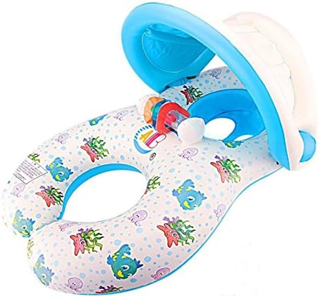 HAHAone Dual Person Mommy and Baby Inflatable Baby Pool Float Swimming Ring with Canopy