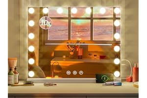 ‎SAIMEIHOME Saimeihome Hollywood Spiegel mit Beleuchtung Schminkspiegel mit 17 LED Licht, 3 Lichtmodi, Touch Control Tischspiegel mit Licht Kosmetikspiegel für Tischplatte Wandhalterung - 60x52cm Weiß