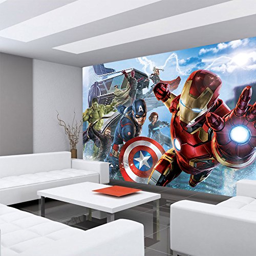 Fototapete 254×184 cm PREMIUM Wand Foto Tapete Wand Bild Papiertapete – Cartoon Tapete Marvel AVENGERS Thor Captain America Black Widow Hawkeye Falcon blau – no. 2803 - 6