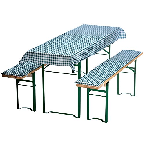 Bierbankauflagen-Set 3-teilig in grün: 1 Tischdecke 130 x 70 cm + 2 gepolsterte Bierbankauflagen 110 x 25 cm – weitere Farben wählbar - 2