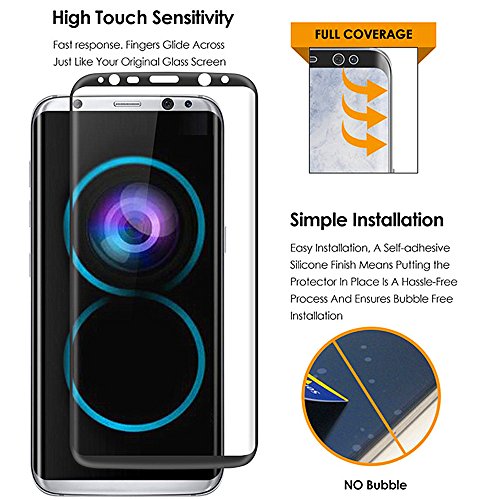 coscod Galaxy S8 gehärtetem Glas Displayschutzfolie 3D Full Deckung Samsung S8 Displayschutzfolie SHIELD Gebogene Kante alle rund 3D Schützen [schwarz] für S8, 9H + Härte - 2