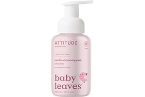 ATTITUDE 2-in-1 Hair and Body Foaming Baby Wash, EWG Verified Shampoo Soap, Dermatologically Tested, Made with Naturally Derived Ingredients, Vegan, Unscented, 295 mL