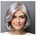 Produktbild FFwig Kurz Wellig Bob Perücke Zum Frau Ombre Grau Kurz Bob Haar Synthetik Perücken Seite Abschied 2 Töne Silber Grau 13" 135G, Gray