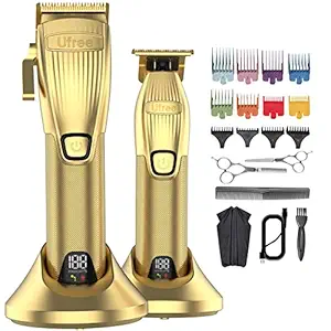 Hair Clippers for Men Professional Clippers for Hair Cutting Barber Clippers Professional Sets Cordless Clippers Trimmers Set Waterproof Hair Clippers Accessories Rechargeable LCD Display Gold