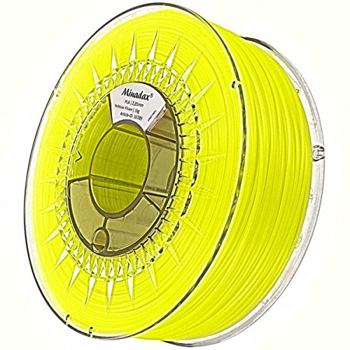 Minadax® 1kg Premium Qualitaet 3mm (2,85mm) PLA-Filament gelb fluoreszierend mit UV-Licht fuer 3D-Drucker hergestellt in Europa