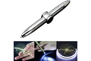 EIRZNGXQ Spinning Pen, Fidget Spinner Pen mit LED-Licht, Schreibwerkzeug Praktischer Fidget Pen Beleuchtete Spitze Stift Kugelschreiber für Beleuchtung zum Schreiben im Dunkeln, Silberfarben
