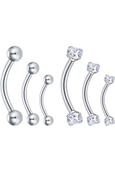 12 Pièces Bijoux Piercing Sourcil - Barre Courbe 16G 8mm - Cœur/Fleur/Lune - Acier Inox Hypoallergénique