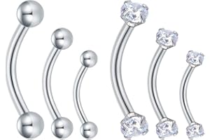 Longita 16G Stainless Steel Curved Barbell Piercing Rook Earring for Women Men Helix Daith Tragus Ear Piercing Nose Lip Eyebrow Belly Rings Septum Labret Piercing 6PCS