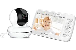 FSIOUE Baby Monitor, Video Baby Monitor con Display HD 720P da 5" con Telecamera e Audio, Pan/Tilt/Zoom Remoto, Schermo IPS, Portata 960ft, Batteria Ricaricabile da 3000 mAh, Visione Notturna e Modalità Vox
