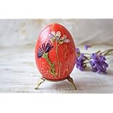Rustikale Ostern Holz Ei mit Real getrocknete Blume Ostern Dekoration Osterdekoration Holz Eier rot Natürliche Decoupage Ei Hölzernes Osterei Rustikale Dekor Fröhliche Ostern Geschenk Bauernhaus Dekor Küchentisch Dekor Blüte