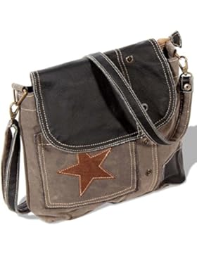 Festnight Stylisch Damentasche Umhängetasche Schultertasche aus Canvas und Echtleder Frauen Tasche mit Stern Dekoriert...