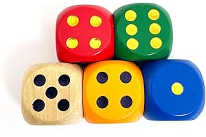 SmartDealsPro Set of 5 Random Color Large 3cm Round Edge Wooden Dice (5 Colors with Dots)