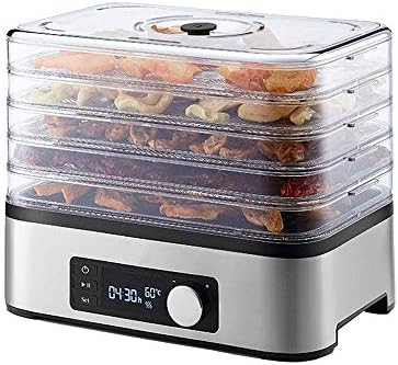 Fruit Dryer Electric Digital Screen Adjustable Temperature Timing Mute 5 Layer Stainless Steel Tray Dry Food Machine Dehydrated Food Fruit for Household 250W