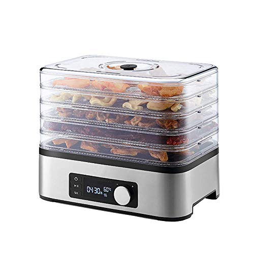 Fruit Dryer Electric Digital Screen Adjustable Temperature Timing Mute 5 Layer Stainless Steel Tray Dry Food Machine Dehydrated Food Fruit for Household 250W