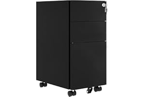 DWVO 3-Drawer lockable Filing Cabinet Office Drawers with Keys, Compact Slim Portable Metal File Cabinet, Pre-Built Office Storage Cabinet for A4/Letter/Legal, 30 x 45 x 61cm, Black