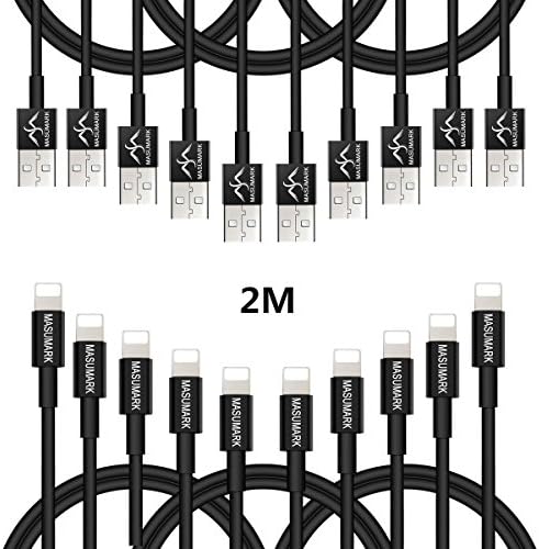 iPhone Cable Lightning, MASUMARK Micro Usb Cable 2m (6ft) Micro Usb Cable for iPhone 7/ 7 Plus/ 6S/ 6 Plus/ 6S Plus/ 5S/ 5C/ SE/ iPad Air/ Mini/ iPod Nano 7 7th Gen, iOS 8,9,10 - Black (10 Pack)