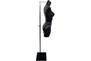 FELLA4STORES Basic Langer Damen-Torso schwarz inkl. Standfuß, höhenverstellbare Büste, Schaufensterpuppe