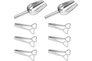 Trsnzul Pinza de Azúcarcc y Cuchara de Hielo Set 6 Piezas Candy Bar Clip y 2 Piezas Hielo Cucharas Pinzas de Acero Inoxidable para Caramelos Cubitos de Hielo Comida para Buffet Fiesta Boda Cocina