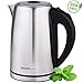 Produktbild TZS First Austria - Edelstahl Wasserkocher 1,8 Liter | gebürsteter Edelstahl innen und außen | verdecktes Heizelement | 2200 Watt | kabellos | Edelstahlwasserkocher | automatische Deckelöffnung