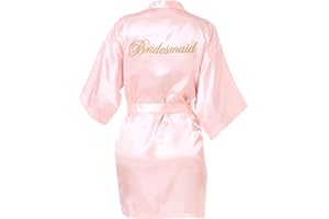 Shining She Bridesmaid Satin Dressing Gown, Champagne Gold Mother of the Groom Robes Women Bridesmaid Morning Robes V-Neck Pyjamas for Bridal Wedding Party