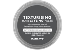 ManCave Texturising Hair Paste for Men, Natural Looking Texture and Definition with Panthenol, Arginine and Caffeine, Flexible and Reworkable Hold, Vegan, Cruelty Free, 75 ml, Packaging May Vary