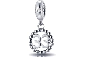 CHAWIN Number Bracelet Charms, 925 Sterling Silver Pendants/Beads Fit Pandora Charm Bracelets, Necklace, European Snake Chain,10/20/30/40/50/60 Dangling Charm for Birthday, Anniversary