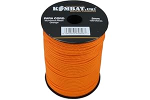 KOMBAT UK Kombat Para Cord 100 Metre Roll 3mm Day glow NEON Orange Paracord Great for Camping, Survival Kit, Basha, Tent, Bivi, Airsoft, Bushcraft etc