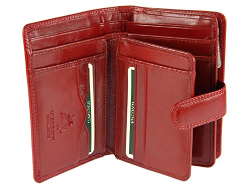 Visconti Womens Ladies Italian Leather Purse / Wallet For Credit Cards, Bnaknotes & Coins - MZ11 (Red)