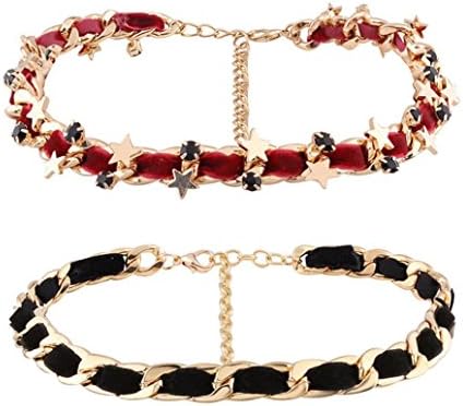 Caiyan Two-piece set of stars knit necklace earrings , red black