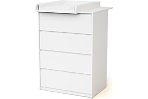 WEBABY - Commode bébé 4 tiroirs avec plan à langer en bois 50 cm UNO - Blanc
