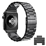 Simpeak Ersatz Apple Watch Armband Schwarz 42mm (44mm Series 4), Uhrenarmband Edelstahl Ersatz delstahl Schlaufe SmartWatch Armbänder mit Metallschließe Ersatz Apple Watch Series 4/3 / 2/1