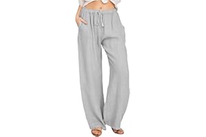 Yutdeng Pantaloni da Donna in Cotone e Lino Estivi Casual Pantaloni a Gamba Larga con Coulisse Pantaloni Elasticizzati con Tasche Pantaloni Larghi Pantaloni da Salotto