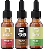 DELUXE EDITION 3x Beard Oils Set: Sandalwood, Cedarwood and Unscented - USA's TOP FAVORITE! Conditioner, Softener, Shine and Thicker Beard Growth - NUTS-FREE, VEGAN & HALAL! Prophet and Tools