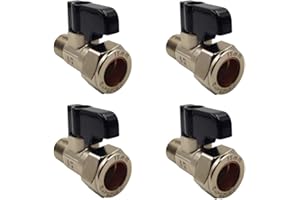 Aumix 15mm x 12mm Isolating Valve with Handle UK Compression Fittings Adaptor EN1254-2 for Kitchen Bathroom Mixer Taps with 3/8" Tails - 4 Pieces