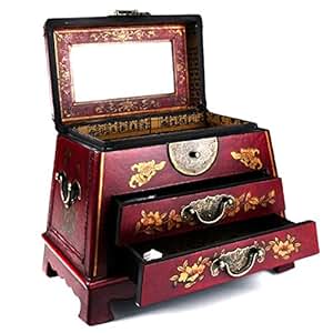 Vintage boîte bois à bijoux trésor ecrin coffret rangement montre présentoir ep78988