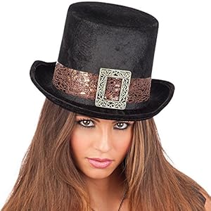 Carnival Toys – Sombrero de copa steampunk de terciopelo para adultos, 14 cm, color negro (6175)