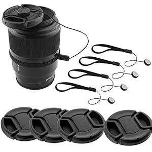 Lens Cap Bundle - 4 Snap-on Lens Covers for DSLR Cameras including Nikon, Canon, Sony - Lens Cap Keepers included (58mm)