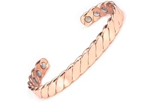 EnerMagiX Bracelet magnétique en cuivre pour femme, motif tissé avec 6 aimants puissants, manchette réglable