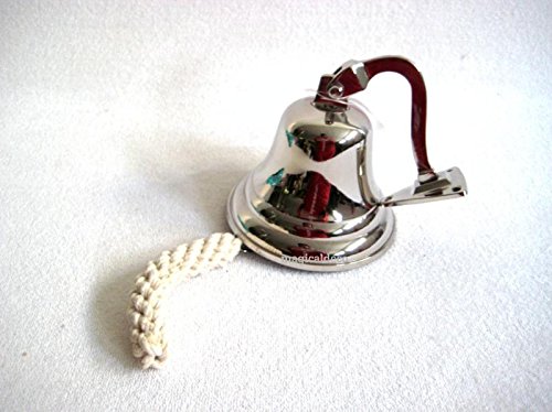 Schöne Schiffsglocke aus Messing, vernickelt mit Halterung und Bändsel - 4