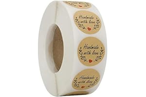GENERIC BRANDS 500 Stück Kraft Runde Aufkleber Etiketten 25 mm/1zoll Roll-in Label Papier Geschenkaufkleber Backaufkleber für handgemachte Backen Geschenktüten Hochzeit Thanksgiving (Handmade with Love Sticker)