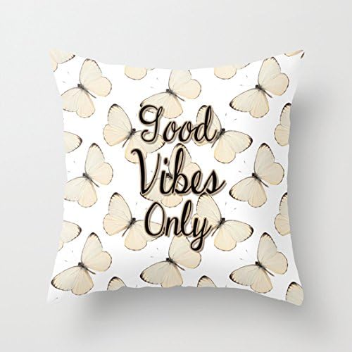 Cute Butterfly with Quotes Good Vibes Only Throw Pillow Covers Decorative Cushion Covers 18 x 18 for Girls